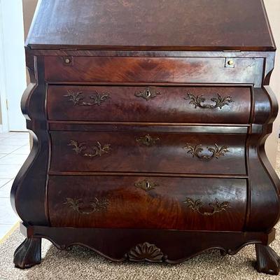 Baroque Vintage Walnut Drop Front Secretary,