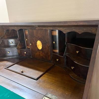 Baroque Vintage Walnut Drop Front Secretary,