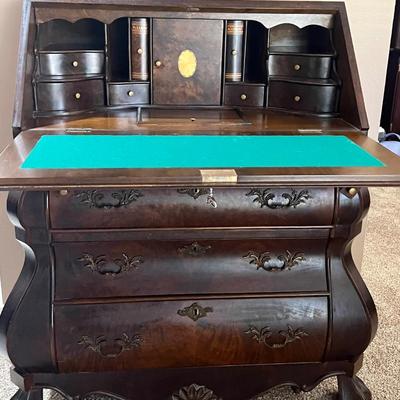 Baroque Vintage Walnut Drop Front Secretary,