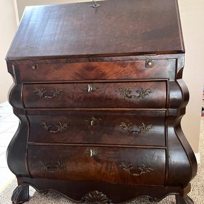 Baroque Vintage Walnut Drop Front Secretary,