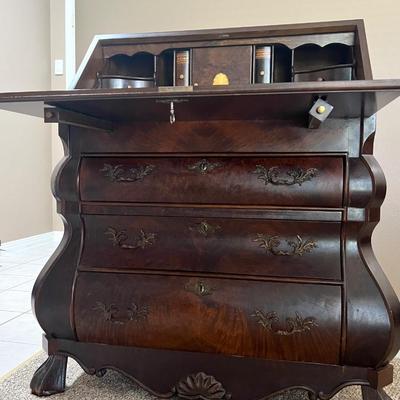 Baroque Vintage Walnut Drop Front Secretary,
