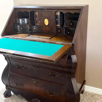 Baroque Vintage Walnut Drop Front Secretary,