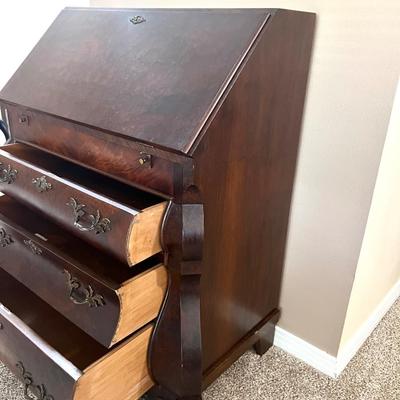 Baroque Vintage Walnut Drop Front Secretary,
