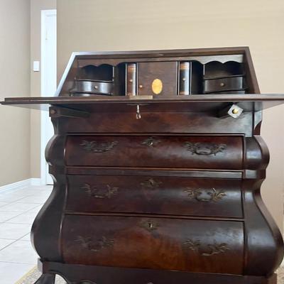 Baroque Vintage Walnut Drop Front Secretary,
