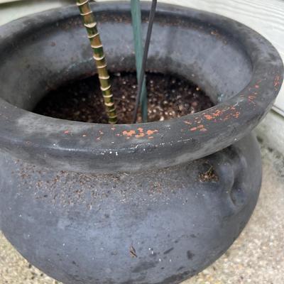 Painted terra-cotta planter with plant