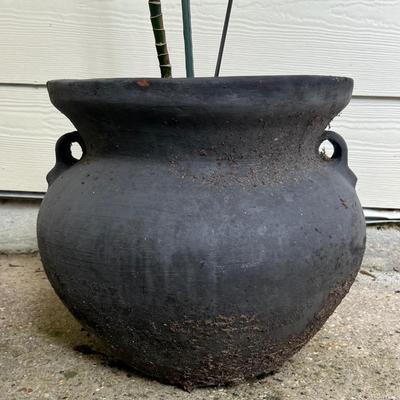 Painted terra-cotta planter with plant
