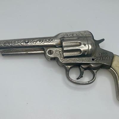 1930’s The Sheriff Cast Iron Cap Pistol W/Leather Holster