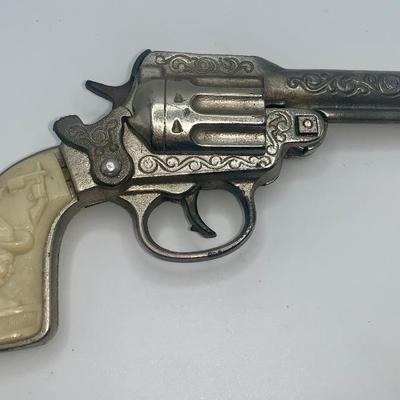 1930’s The Sheriff Cast Iron Cap Pistol W/Leather Holster