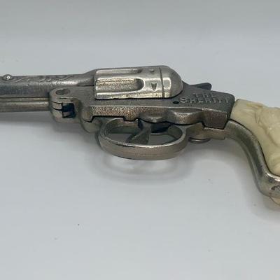 1930’s The Sheriff Cast Iron Cap Pistol W/Leather Holster