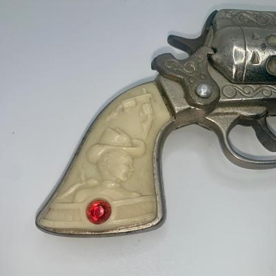 1930’s The Sheriff Cast Iron Cap Pistol W/Leather Holster