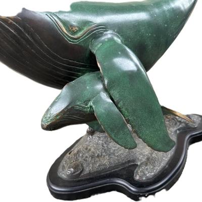 Late 20th C. Bronze Humpback Whale & Calf Sculpture $750