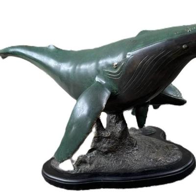 Late 20th C. Bronze Humpback Whale & Calf Sculpture $750
