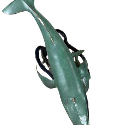 Late 20th C. Bronze Humpback Whale & Calf Sculpture $750