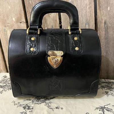 Vintage Handled Black Leather Satchel
