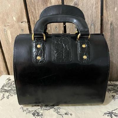 Vintage Handled Black Leather Satchel