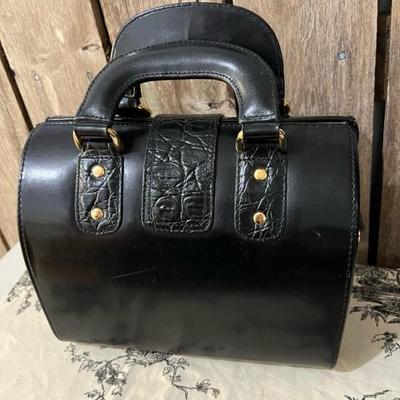 Vintage Handled Black Leather Satchel