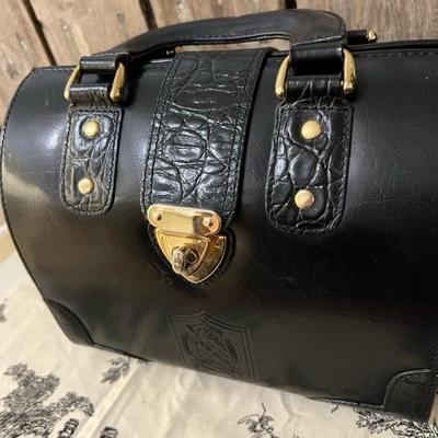 Vintage Handled Black Leather Satchel
