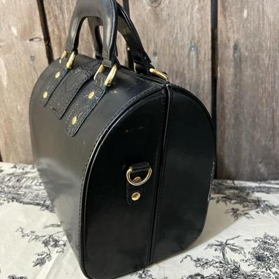 Vintage Handled Black Leather Satchel