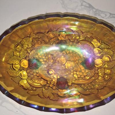70's Marigold Carnival glass Dish
