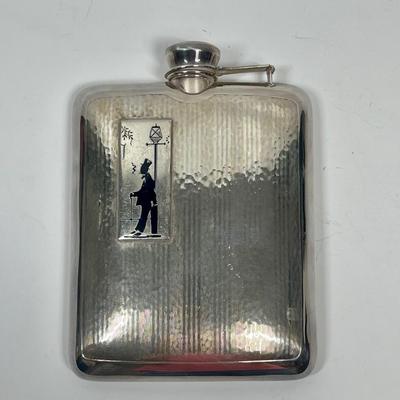 Antique Evan's Nickel Silver Hip Flask Decanter Art Deco
