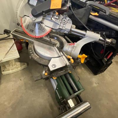 A6-Chicago electric 12 inch double bevel sliding compound miter saw and Masterforce work table
