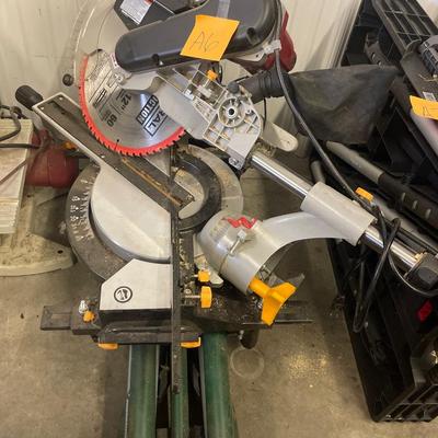 A6-Chicago electric 12 inch double bevel sliding compound miter saw and Masterforce work table