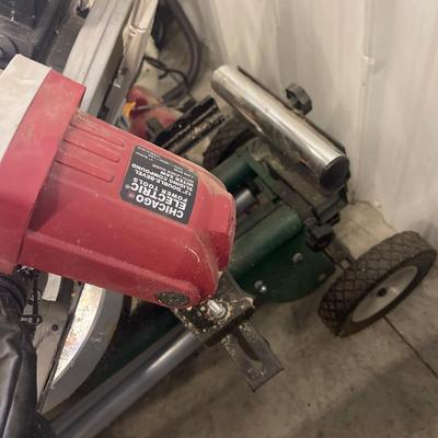 A6-Chicago electric 12 inch double bevel sliding compound miter saw and Masterforce work table