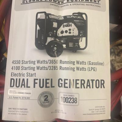 A8-Champion Global Power Equipment DUEL FUEL Generator with Air compressor hoses and hose reel
