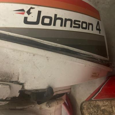 A9-Johnson 4 motor, Marvel Mystery Oil and 3 fishing rods