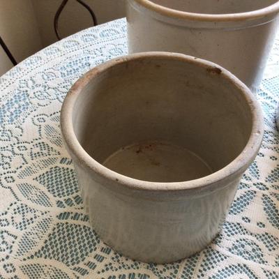 Set of Three Small White Crocks