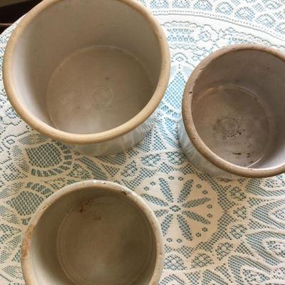 Set of Three Small White Crocks