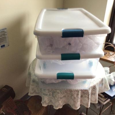 Set of Three Long Storeage Totes With Wheels