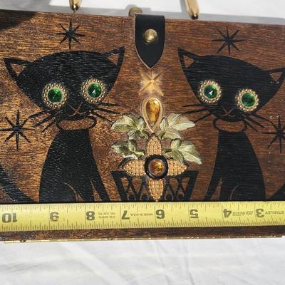 Vintage Enid Collins Copy Cat Wood Purse, Original Box Bag