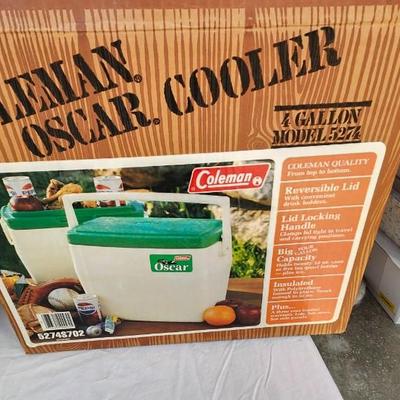 Vintage Coleman 'Oscar' Green and White Cooler- In Original Box