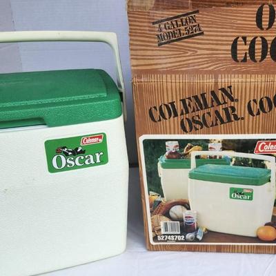 Vintage Coleman 'Oscar' Green and White Cooler- In Original Box