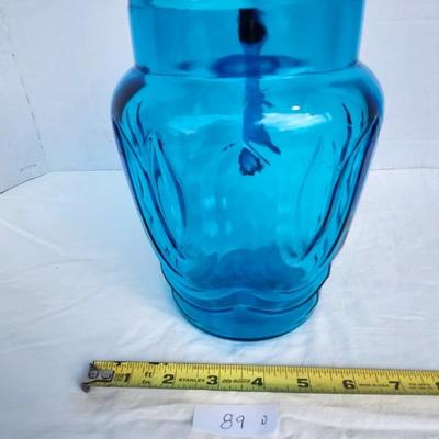 Anchor Hocking Colonial Blue Tulip 80 ounce Glass Pitcher. Mid Century blue pitcher