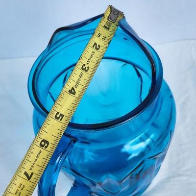 Anchor Hocking Colonial Blue Tulip 80 ounce Glass Pitcher. Mid Century blue pitcher