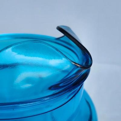Anchor Hocking Colonial Blue Tulip 80 ounce Glass Pitcher. Mid Century blue pitcher