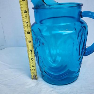 Anchor Hocking Colonial Blue Tulip 80 ounce Glass Pitcher. Mid Century blue pitcher
