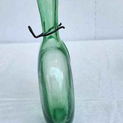 Vintage Glass Bottle lot with Green and Blue Glass Glass Cat Decanter. Vintage Banjo Glass Bottle