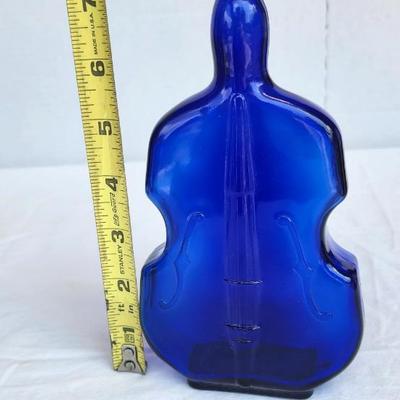 Vintage Glass Bottle lot with Green and Blue Glass Glass Cat Decanter. Vintage Banjo Glass Bottle