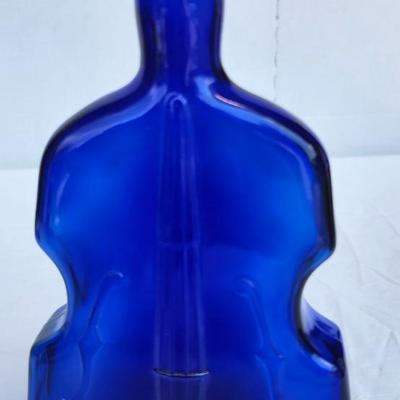 Vintage Glass Bottle lot with Green and Blue Glass Glass Cat Decanter. Vintage Banjo Glass Bottle