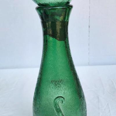 Vintage Glass Bottle lot with Green and Blue Glass Glass Cat Decanter. Vintage Banjo Glass Bottle