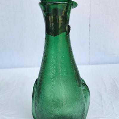 Vintage Glass Bottle lot with Green and Blue Glass Glass Cat Decanter. Vintage Banjo Glass Bottle