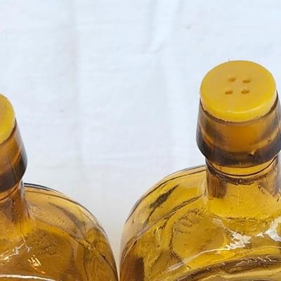 Vintage Glass Bottle lot with Green and Blue Glass Glass Cat Decanter. Vintage Banjo Glass Bottle