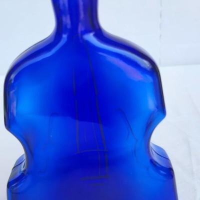 Vintage Glass Bottle lot with Green and Blue Glass Glass Cat Decanter. Vintage Banjo Glass Bottle