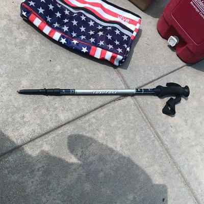 TACKLE BOX, BEVERAGE COOLER, TRAVERSE WALKING STICK AND BAG