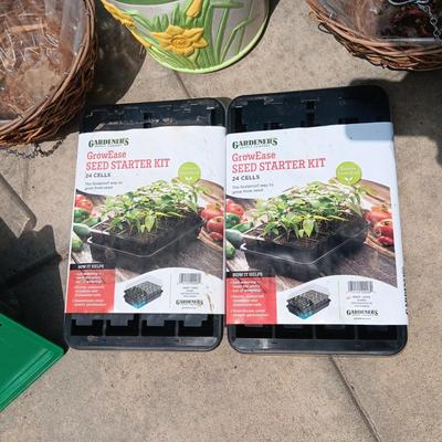SEED STARTER KITS. FLOWER POTS, HANGING WICKER BASKETS