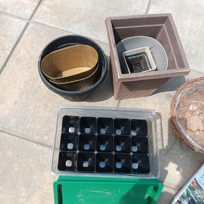 SEED STARTER KITS. FLOWER POTS, HANGING WICKER BASKETS