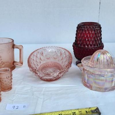 Vintage Pink/red Glass lot with Vintage Indiana Glass Diamond Point Fairy Lamp Ruby Red